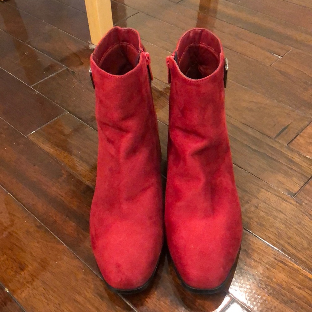 Red suede booties